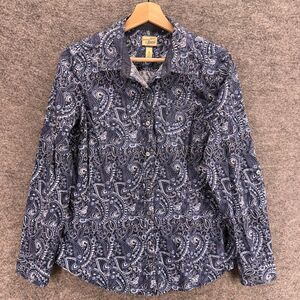 Heritage Collection Shirt Women M Medium Blue Paisley Button Up Collared Cotton